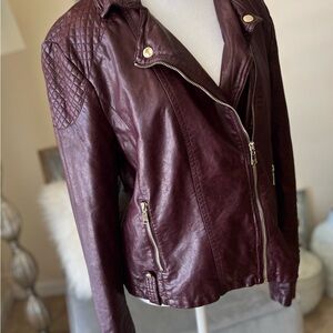 Tommy Hilfiger Women's Burgundy Faux Leather Moto Jacket